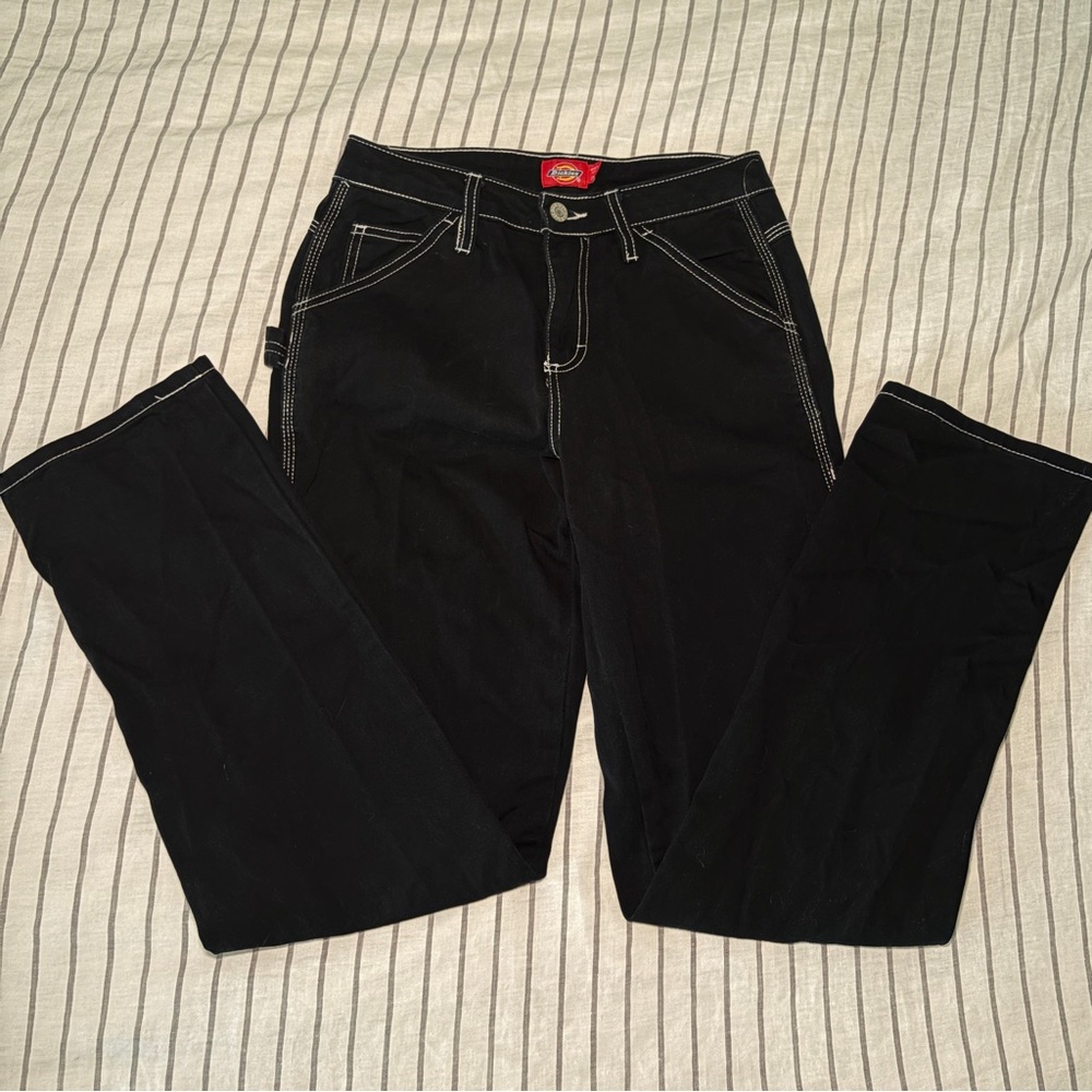Dickies Black Contrast Stitch Straight Leg Jeans Women’s Size 0 24 Mid Rise Y2K